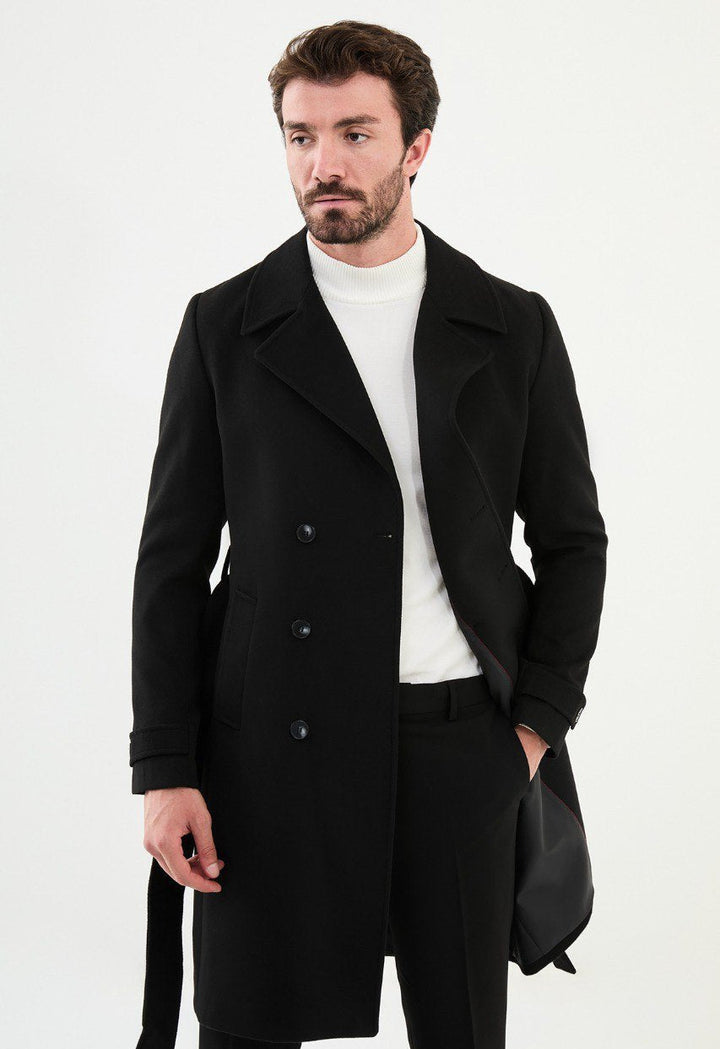 Special Design Slim Fit Black Coat
