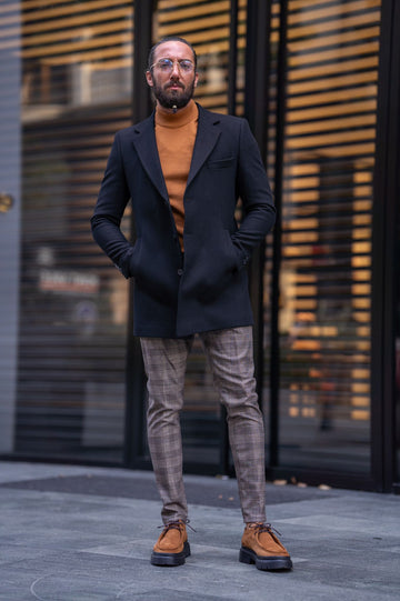 Special Design Slim Fit Double Breasted Cashmere Coat Black – Afloir - Main Image