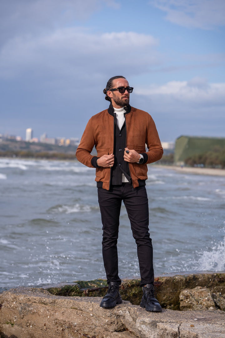 Special Design, Slim Fit, Nubuck Coat With Bag Pocket Detail - Camel