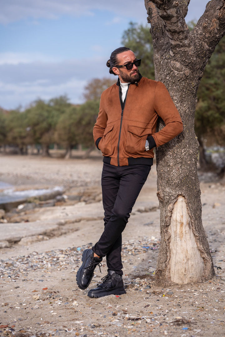 Special Design, Slim Fit, Nubuck Coat With Bag Pocket Detail - Camel