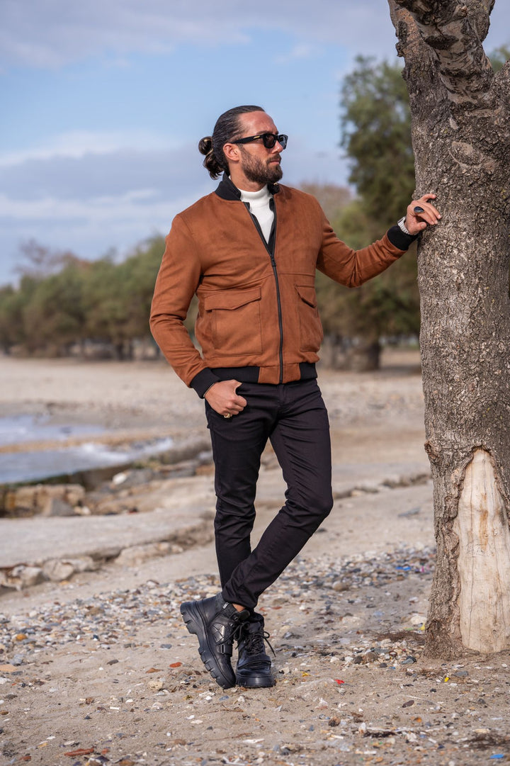 Special Design, Slim Fit, Nubuck Coat With Bag Pocket Detail - Camel