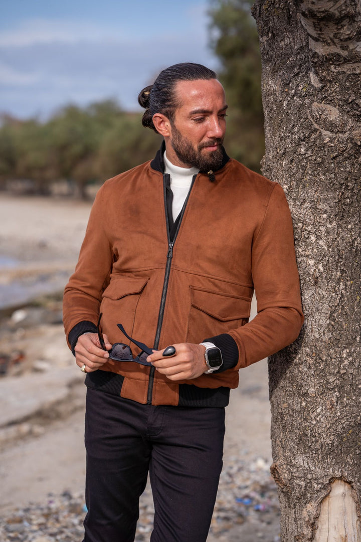 Special Design, Slim Fit, Nubuck Coat With Bag Pocket Detail - Camel