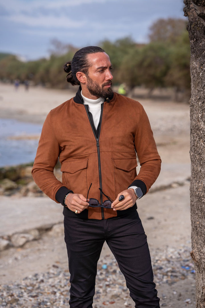 Special Design, Slim Fit, Nubuck Coat With Bag Pocket Detail - Camel