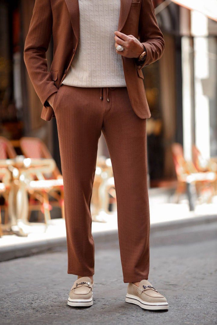 SPORTS CUT SEERSUCKER SUIT - BROWN