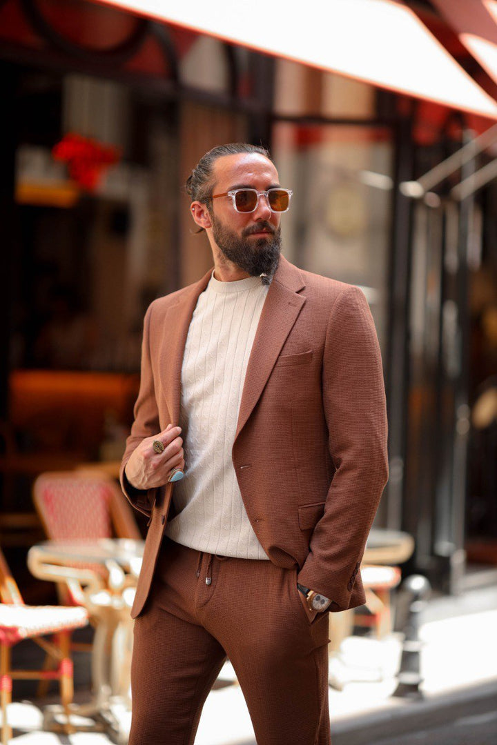 SPORTS CUT SEERSUCKER SUIT - BROWN