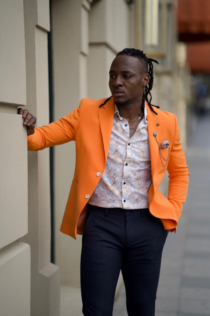 Bag Pocket Detailed Blazer Jacket-Orange