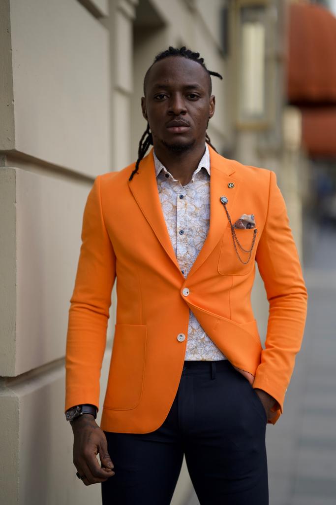 Bag Pocket Detailed Blazer Jacket-Orange