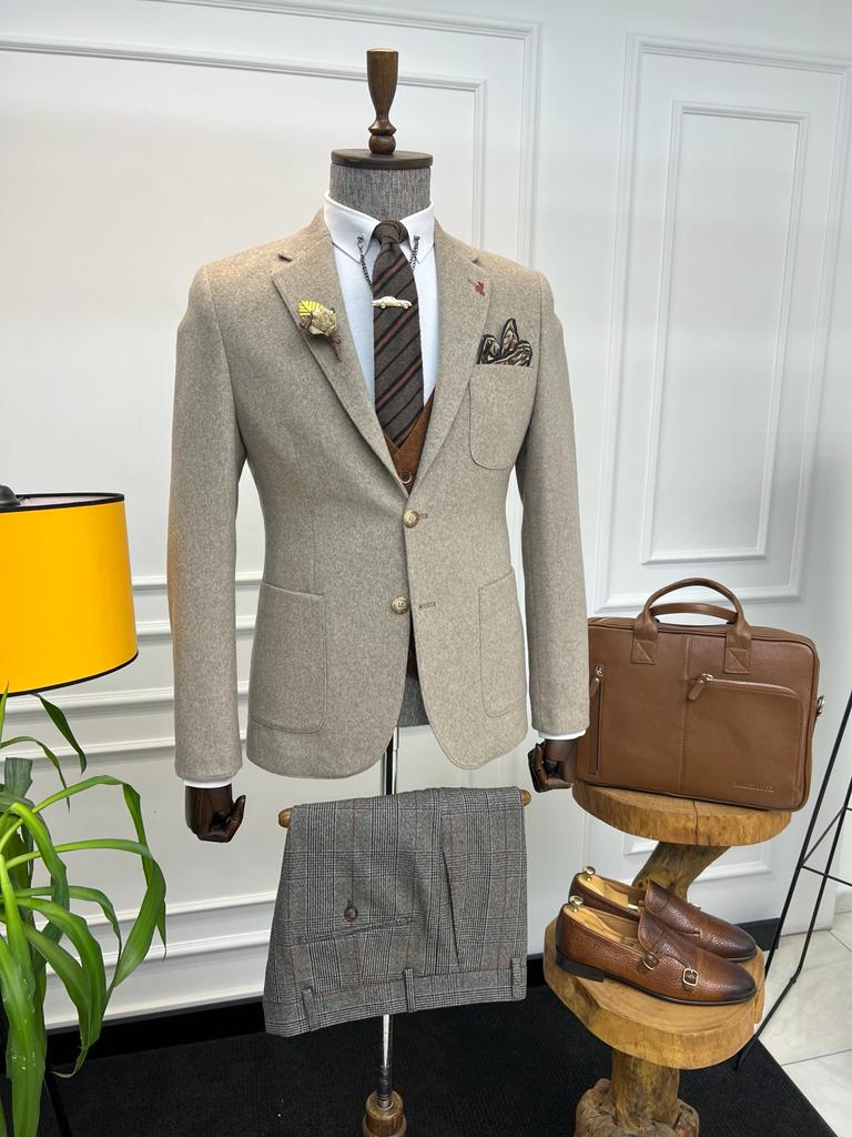 Baroncelli Special Italian Fabric Stamp Jacket - Beige