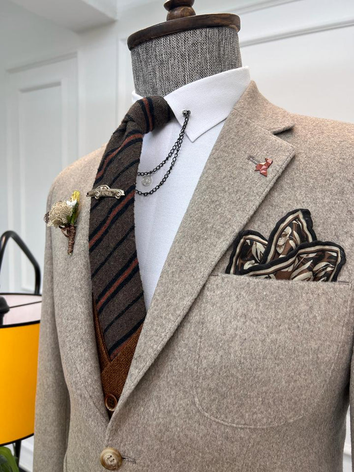 Baroncelli Special Italian Fabric Stamp Jacket - Beige