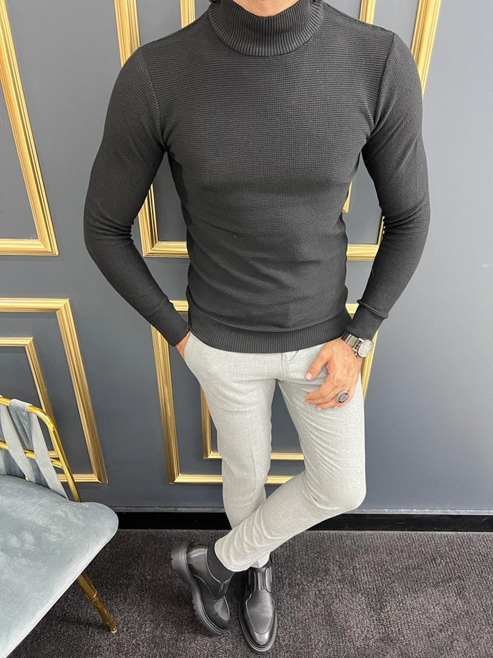 Custom Design Half Collar Turtleneck Sweater -   Black