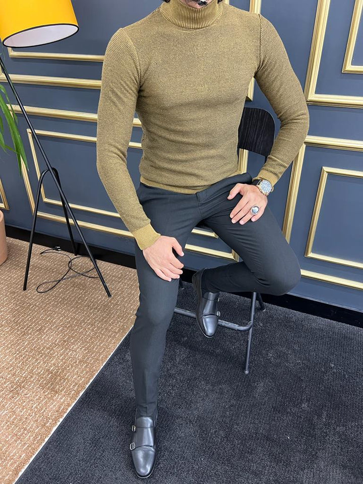 Custom Design Half Collar Turtleneck Sweater -  Camel