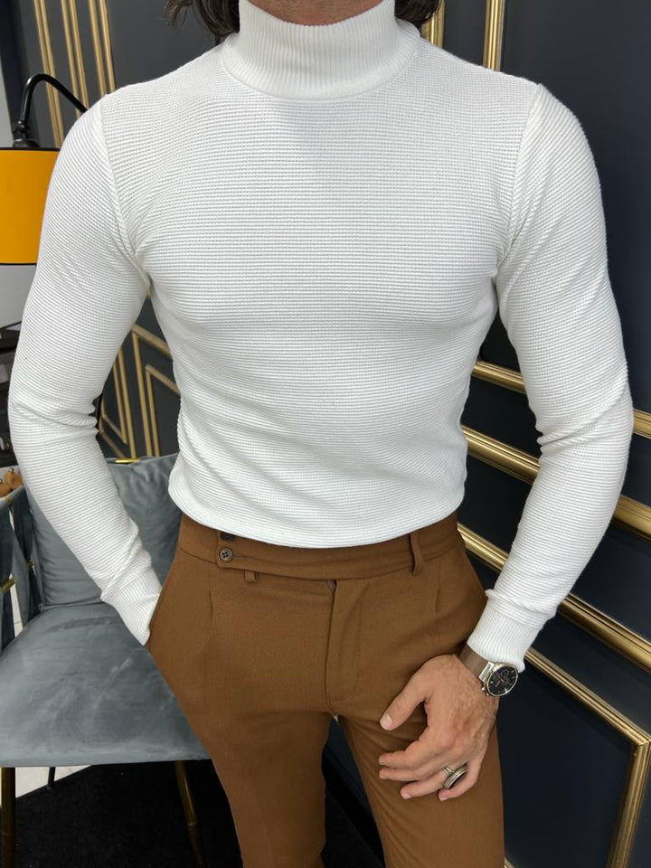 Custom Design Half Collar Turtleneck Sweater -  White