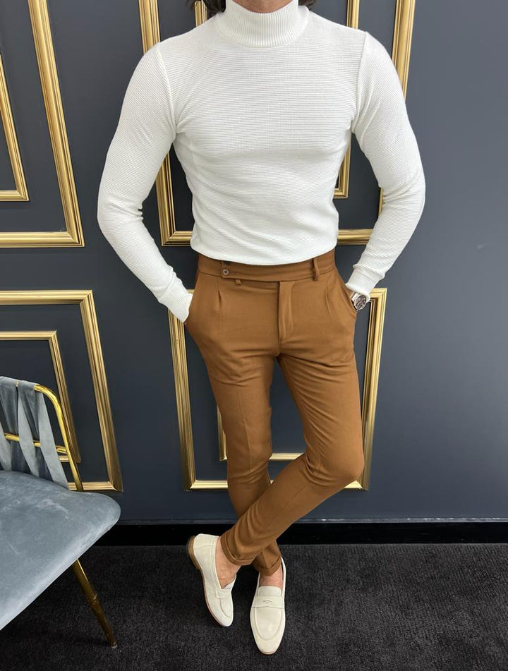 Custom Design Half Collar Turtleneck Sweater -  White