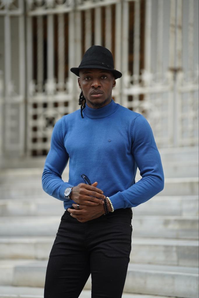 Half Collar Turtleneck Sweater - Blue
