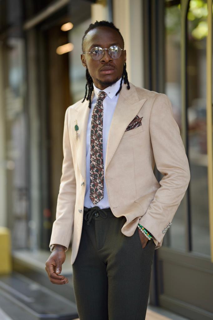 Nubuck Blazer Jacket -  Beige