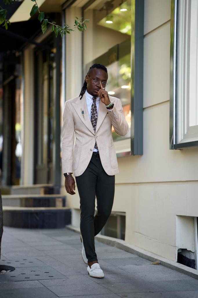 Nubuck Blazer Jacket -  Beige