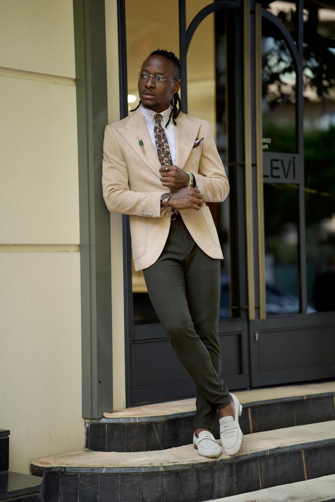 Nubuck Blazer Jacket -  Beige