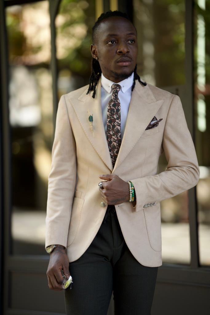 Nubuck Blazer Jacket -  Beige
