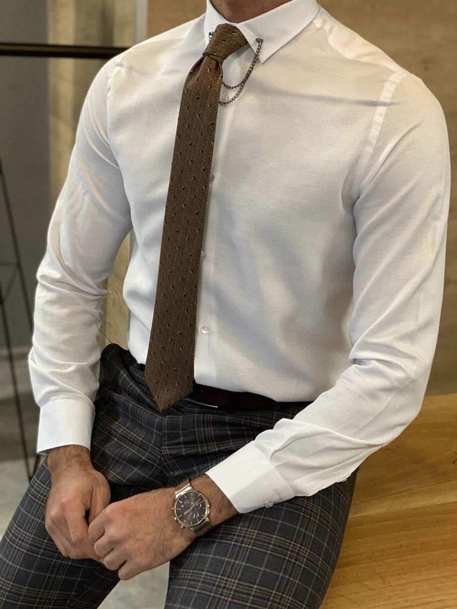 Slim Fit Pitikare Collar Pinned Shirt - MENSTYLEWITH