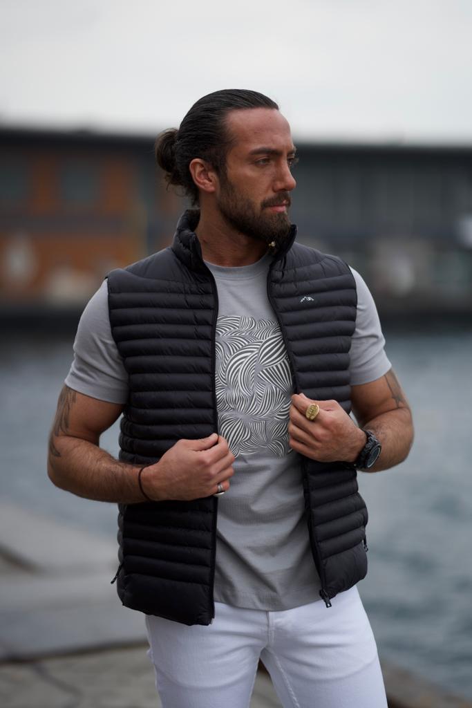 Slim Fit Puffer Vest- Black