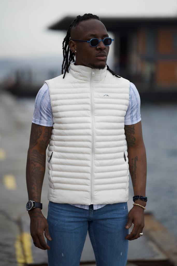 Slim Fit Puffer Vest-White