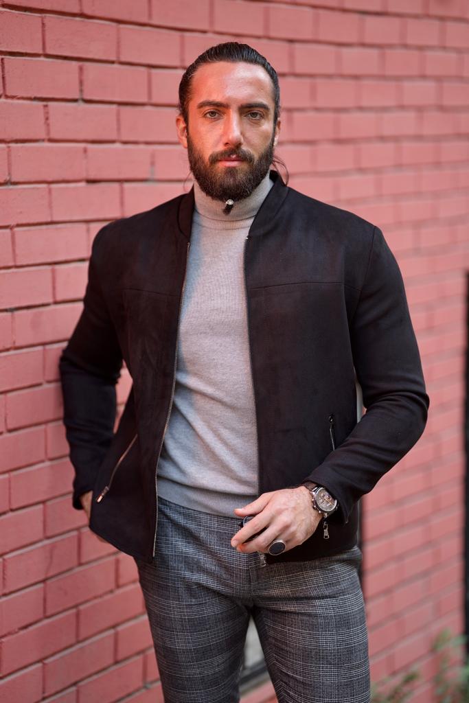 Specially Designed Suede Jacket With Zipper Detail- Black
