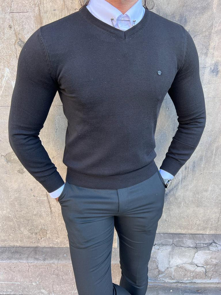 V - Neck Sweater-Black